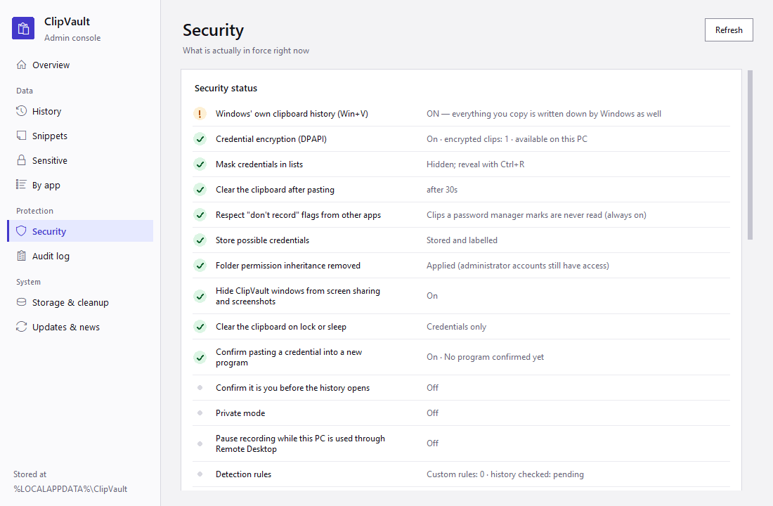 Console security status